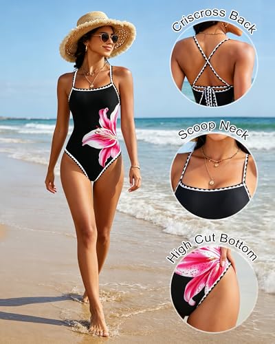 Image of Jolefille Womens One Piece Swimsuit Tummy Control Modest Bathing Suit Teen Girls Swim Suit Cute Floral Swimwear