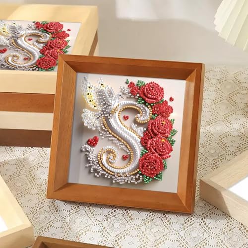 Image of AiYuanzsh 5D Diamond Art Kits for Adults Letter S, Floral Rose & Dove Special Shape Diamond Painting, Alphabet Diamond Art for Beginners DIY Crystal Rhinestones Craft and Wall Display 17x17cm