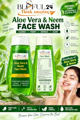 Image of Aloe Vera & Neem Face Wash with Turmeric for All Skin Types | Soap Free & Paraben Free Facial Cleanser | Gentle Daily Face Wash for Men & Women | Helps Cleanse Skin, Remove Excess Oil & Impurities | 100 ml