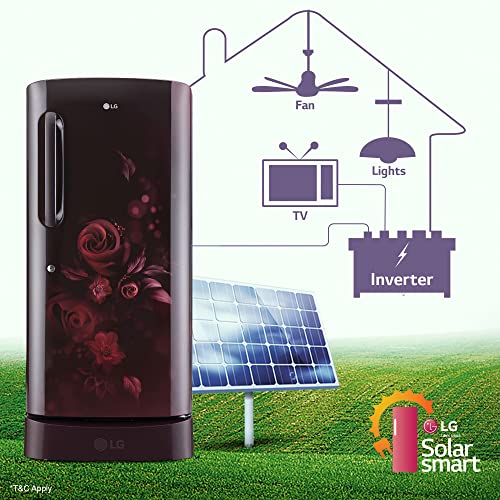 Image of LG 215 L 5 Star Inverter Direct-Cool Single Door Refrigerator Appliance (GL-D221ASEZ, Scarlet Euphoria, Base stand with drawer & Smart connect, 2022 Model)