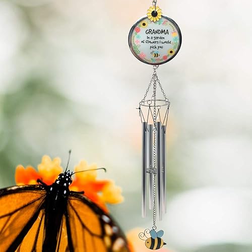 Miniatura 5 de Campanilla de viento para abuela - Expresión: abuela en un jardín de flores te elegiría - Girasol de abeja colorido y diseño floral - Campanillas de