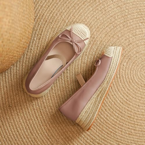 Espadrilles Mary Jane Flats for Women Platform Espadrill Ballet Flats Round Toe Bow Ballerina Flats Shoes2