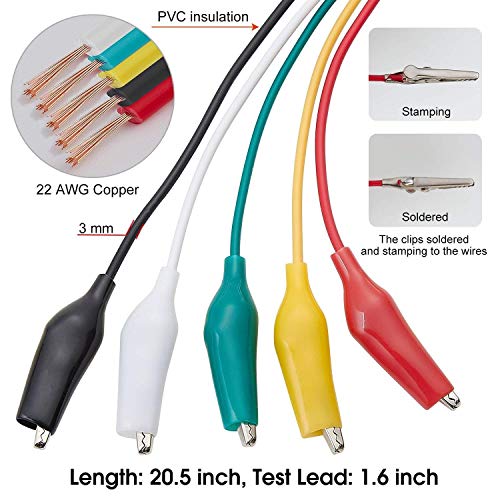 Miyako Multicolored Test Lead Set With Anti Rust Alligator Clips 10 Pieces 3 Feet (20.5" Inches) Long Ideal For Labs, Shops, Schools, Home And Industry #TOP4