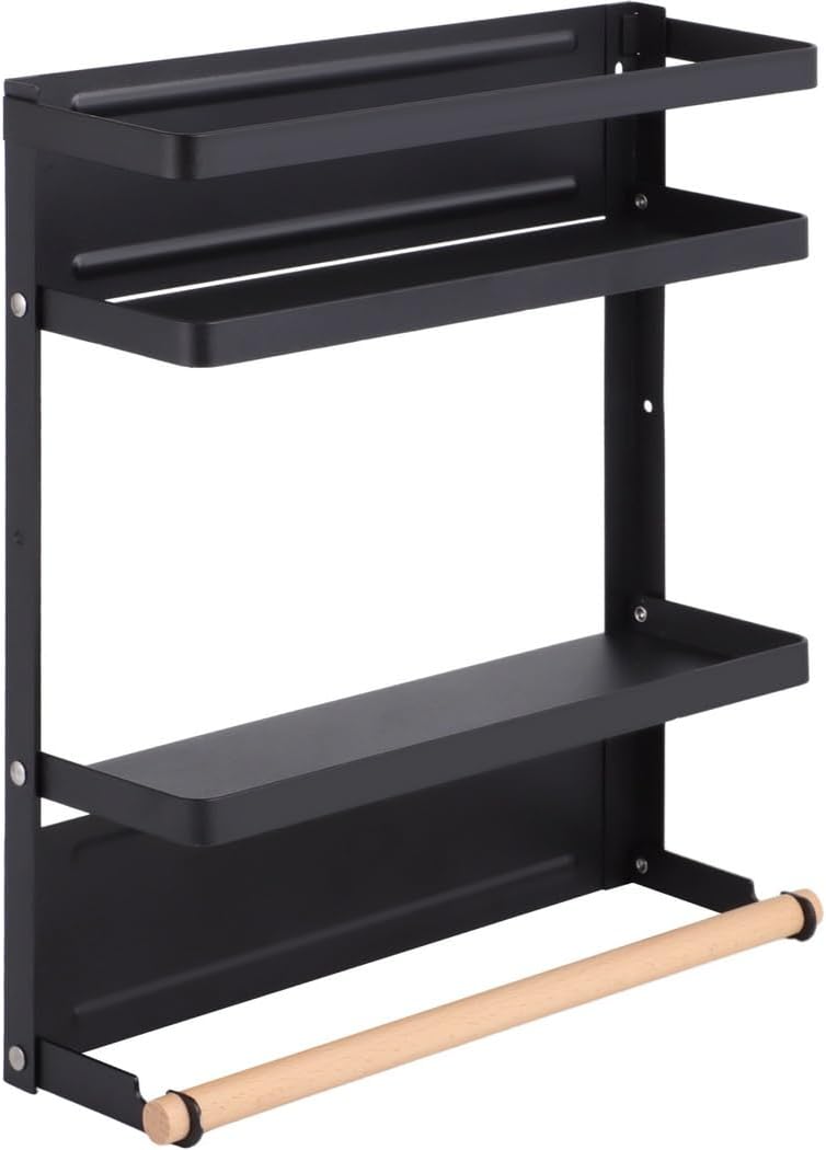 Rustic Metal Paper Towel Holder with Magnetic Shelf, Heavy Duty Hooks for Kitchen and Garage
