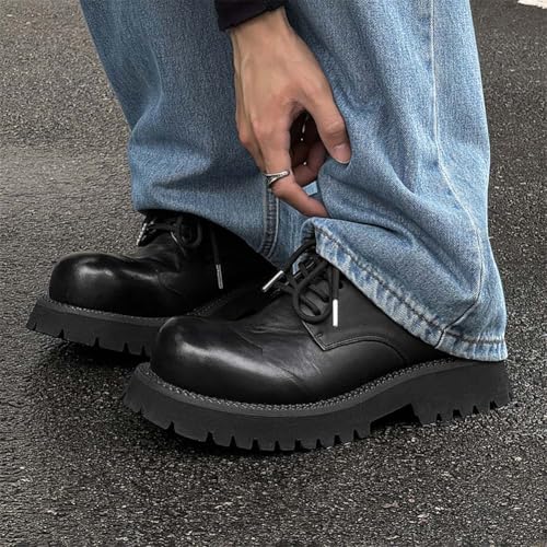 Oxford Shoes for Men Classic Black Faux Leather Wide Toe Shoe Platform Chunky Heel Heightening Shoes for Autumn & Winter4