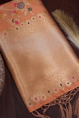 Image of DEVANGI Women's Woven Banarasi Silk Dupatta /Chunni For Women, Floral Print 1 Meter Wide and 2.3 Meter Length Printed Designer Dupatta /Chunni For Girls