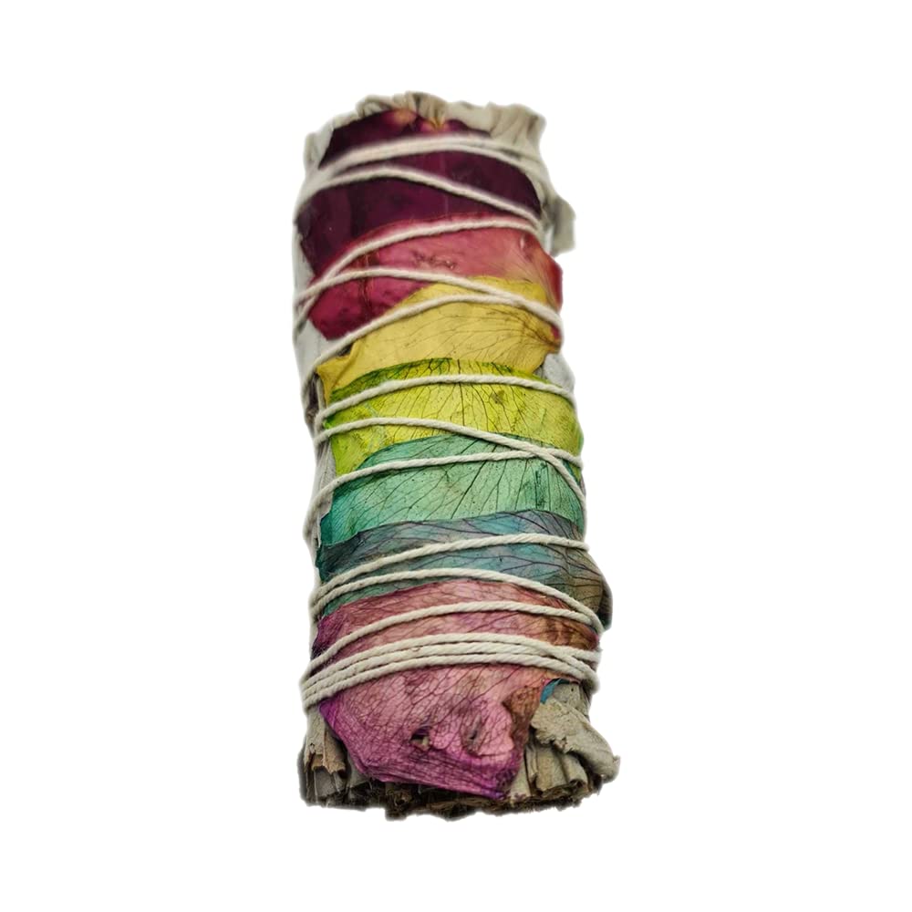 VIE Sage Smudge Stick 4" (White Sage and 7 Chakra Petals 4")