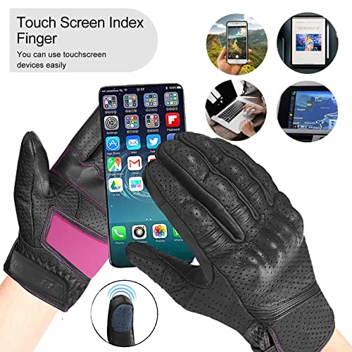 Motorcycle Gloves For Women Leather Full Finger Touchscreen Motorbike Gloves For Womens Power Sports Tactical Shooting Road Racing Dirt Bike Motocross Cycling (Black&Pink,Small) #TOP4