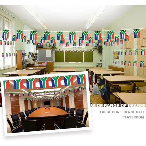 Image of South Africa String Flag Pennant Banner, Small Mini South African Flags Bunting Banner, National Country Decoration for School, Party, Sports Events, Patriotic Festival, 33 Feet 30 Flags