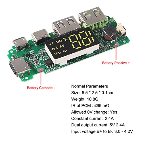 UMLIFE 4pcs 18650 Charging Board ，Dual USB 5V 2.4A Mobile Power Bank Module 186 50 Lithium Battery Charger Board with Overcharge Overdischarge Short Circuit Protection DIY USB Power Bank Board - Thumbnail 6
