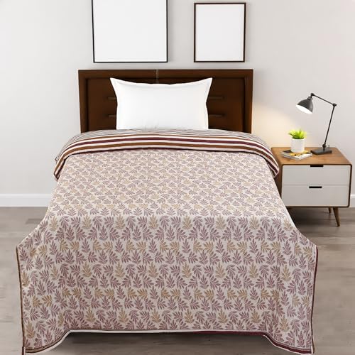 Image of IVAZA Luxury Ultrasonic Punch AC Comforter Blanket - Quilted Microfiber Floral Pattern, Lightweight Breathable All‑Season Blanket for Bedroom, Travel (Singled Bed,228x152 CM) Brown White