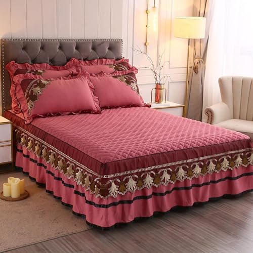 Jupe de lit coton hiver rose protège-matelas isolant et lavable