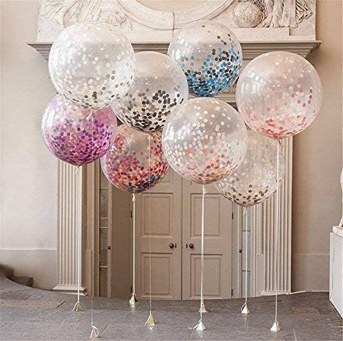 VINCENZA 1 x Large Confetti Balloon (5 Colours) foil Paper Clear Large Balloon Light up Your Happy Birthday or Baby Shower Party 36" or 18" (White, 18")
