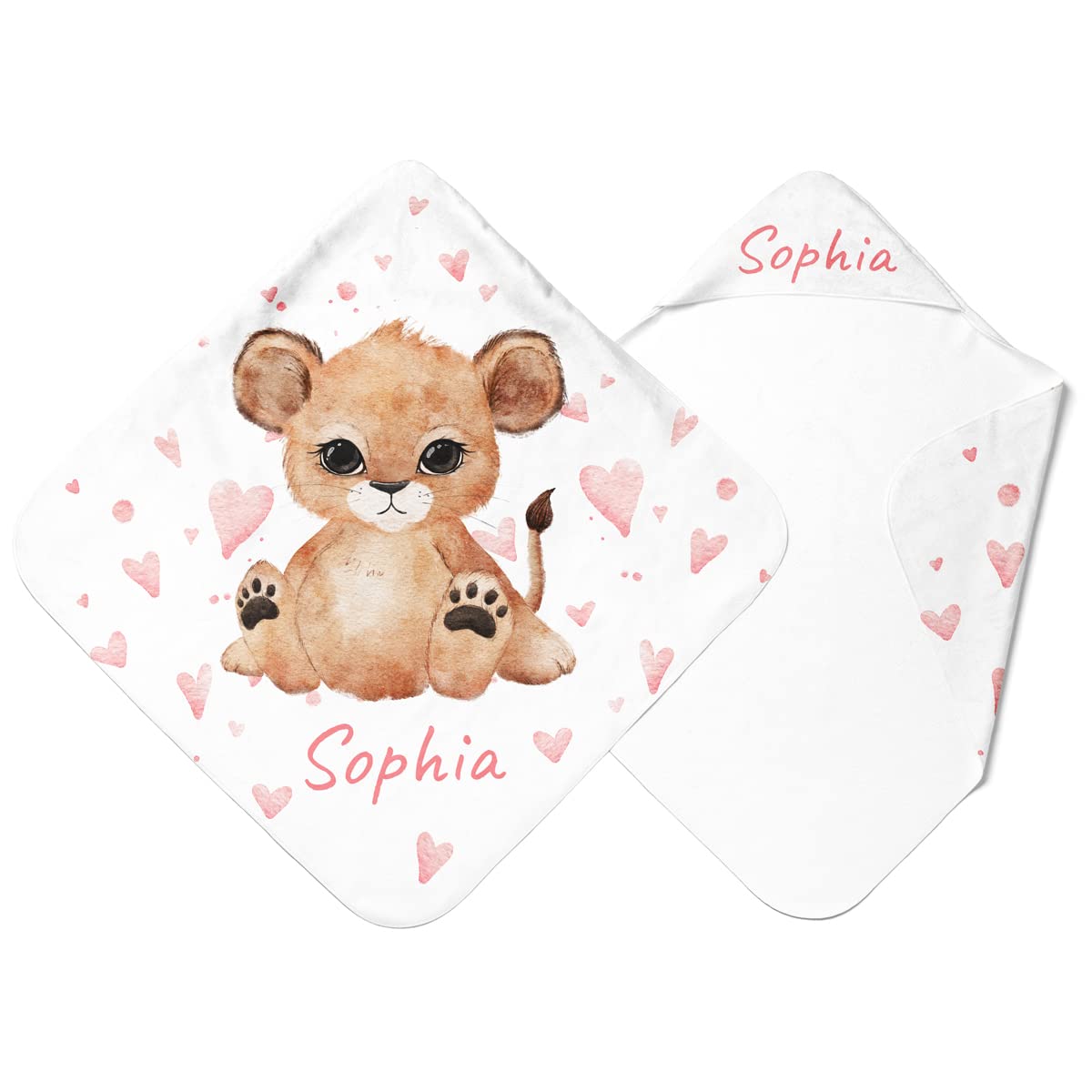 Serviette de Bain à Capuche Personnalisée avec Nom et Motif Animal Mignon | Cape de Bain Personnalisable pour Bébé (Lion)