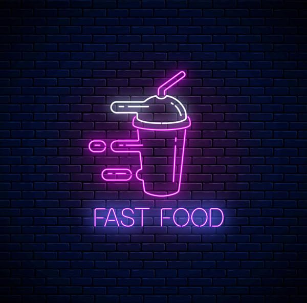 BPA Fast Food Neon Light, Fast Food Shop, Snack, Juice, Multicolour, LED, 60x40 cm