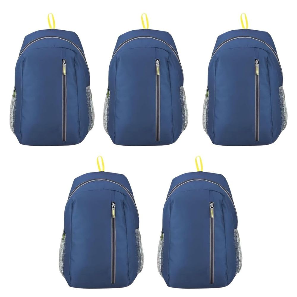Men's Navy Blue Backpack 5-Pack Combo | Lightweight School, College & Travel Bags with Side Mesh Pockets and Yellow Loop-image-29