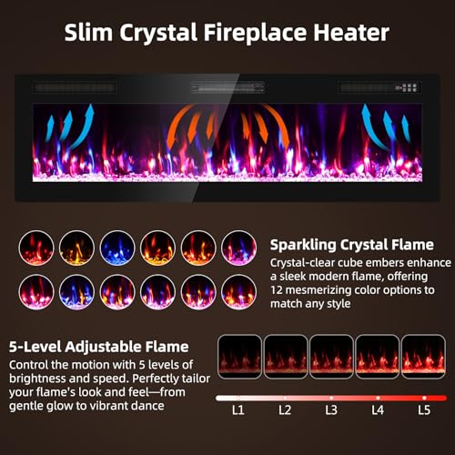 Image of Zionheat 40 inch Ultra Thin Electric Fireplace-Wall Fireplace for Living Room-Fireplace Freestanding /Inserts /Wall Mounted with Remote Control, Timer, Dimmer, 12 Flame Colors, 750 /1500W