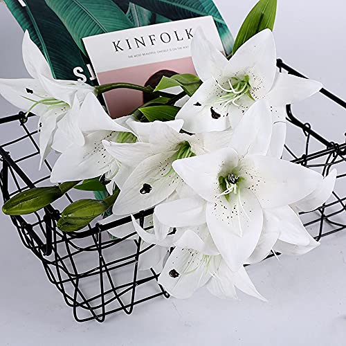 Aiinoo 01 5Pcs Artificial Lily Flowers Plastic Fake Easter Tiger Lily Real Touch Bouquet thumb #2