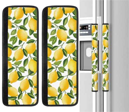 Image of Lemon Refrigerator Door Handle Covers Neoprene Fridge Door Handle Covers Washable Non-Slip Protector for Fridge Dishwasher Appliance Handle Covers, Keep Your Kitchen Clean,2 Packs