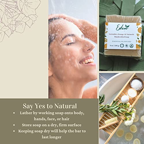 Eden Daily Essentials - Natural Handmade Soap Bar - Scented With Pure Essential Oils - Natural Colorants Turmeric, Charcoal, Clay - Moisturizing - Detoxifying - Exfoliating - Natural Soaps - Shea Butter Soap - Use As A Shampoo Bar, Face Bar, Body Bar, Hand Soap - Great As Anniversary Wedding Gifts Christmas, Handcut 5 Oz (Lavender & Orange Exfoliating Face + Body Soap Bar) #TOP4
