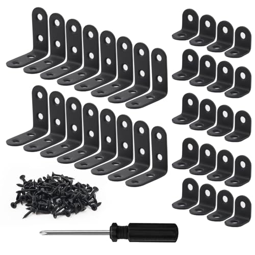 36 Stück Winkelverbinder Schwarz, Metallwinkel 90 Grad 20X20mm und 40X40mm, Winkel Klein Metall, L Form Winkelverbinder, Möbelwinkel Klein Edelstahl mit Schrauben, für Holz Bücherregal Tabelle Stuhl