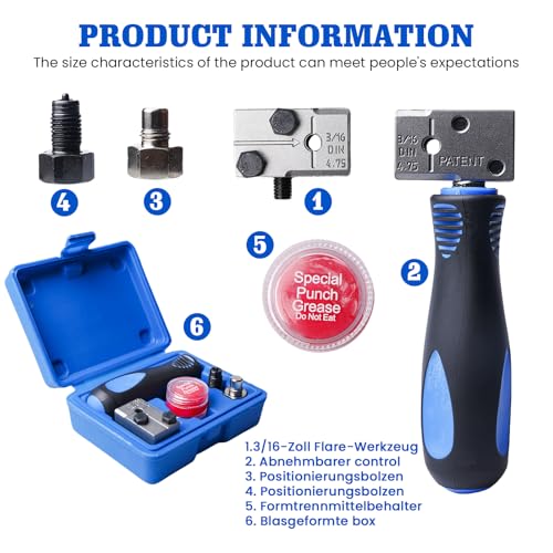 GOMETY 4-TLG 3/16 Zoll Bremsleitung Bördelgerät, 4.75 mm Universal Bördelgerät Bremsleitung Satz für DIN Bördelungen, Hand-Bördelwerkzeugen mit Aufbewahrungsbox für Auto Reparatur Bremsleitungen