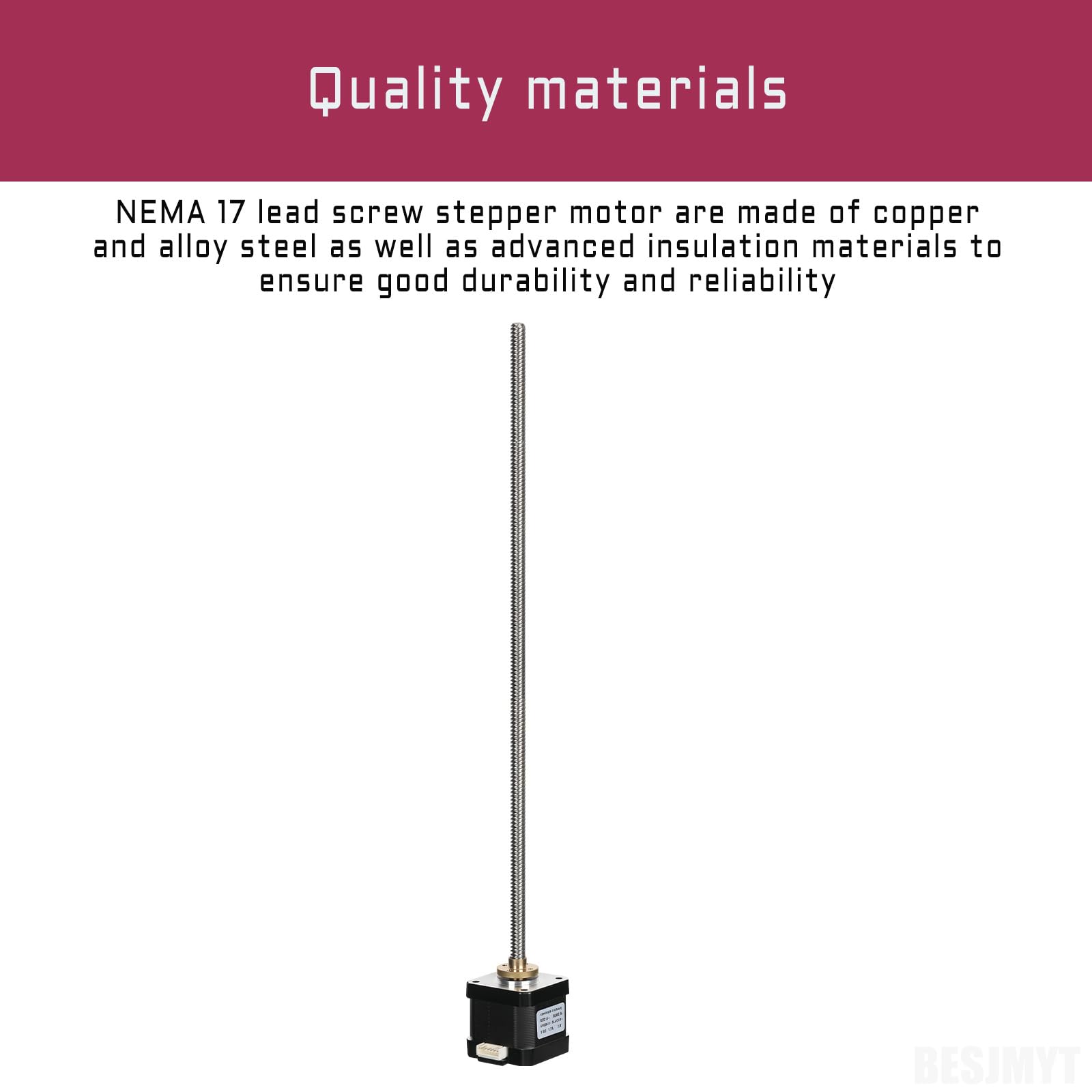 YEJMKJ 5 Pack Nema 17 Stepper Motor TR8x8 350mm With T8 Lead Screw 1.8‌°‌ 2 Phase High Torque 0.44Nm (62.31oz·in) 1.7A 2.2 Bipolar 42x39mm 4-Lead Cable 1M For 3D Printer DIY - View #4