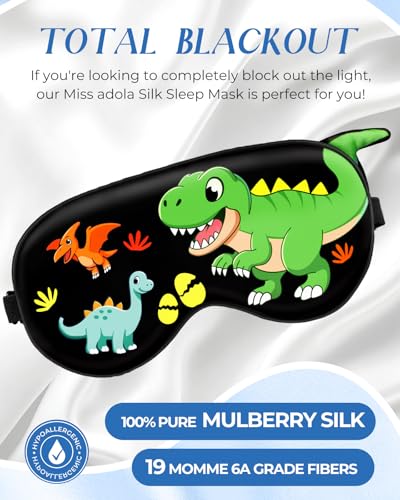 Sleep Mask for Kids - Valentines Gift for Kids Cute Silk Eye Cover for Sleeping Soft Kawaii Eyeshade Animal Eye Blindfold with Adjustable Strap for Boys Teens, Dinosaur - Image 3