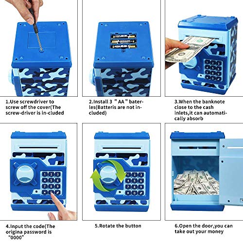 Totola Piggy Bank Electronic Mini ATM for Kids Baby Toy, Safe Coin Banks Money Saving Box Password Code Lock for Children,Boys Girls Best Gift(Camouflage)
