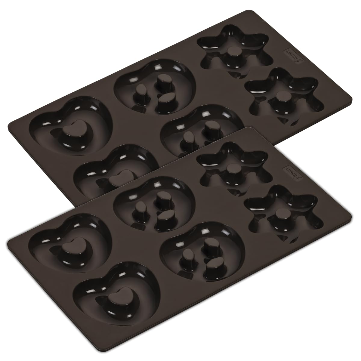 Lot De 2 Mini Moules En Silicone Pour Pain D'épices - Formes étoiles, Cœurs, Bretzels, Sapin