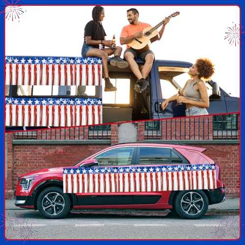 Image of 4th of July Decorations 2 Pack 40Ft Foil Fringe Garland Tinsel Streamers, Red White Blue Hanging Fringe Backdrop Banner Table Skirts for Parade Floats Patriotic Party Decor (Star 2)