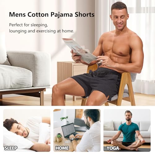Image of AMY COULEE Mens Lounge Shorts 4 inch Pajama Lightweight Cotton Sleep Bottoms with Pockets