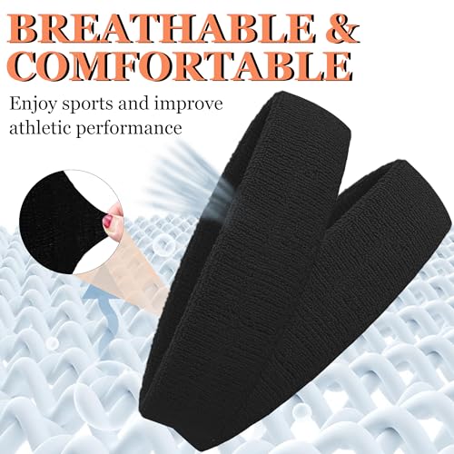 6 Pack Sports Wrist Sweatbands Set Headband Wristband Set, Moisture Wicking Sweat Bands 4 Tennis Wrist Sweatband + 2 Headbands, Athletic Terry Cloth Sweat Absorbing Head Band for Working Out - Image 5