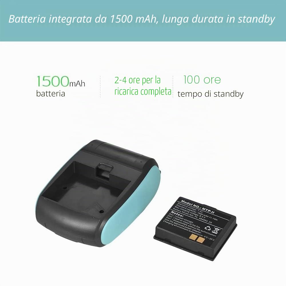 Stampante Termica per ricevute, Formato Mini, Ricezione Bluetooth 4.0, Portatile, 58 mm, Senza fili, per Android e Windows (Blue)