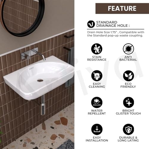 Image of Artiva Wall Mount Ceramic Wash Basin /Wash Basin For Bathroom /Glossy Finish Wall Hung Washbasin /Modern Bathroom Sink (Arch, 12 x 18 x 5 Inch)
