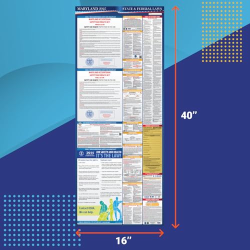 2025 maryland state and federal labor law poster - osha workplace compliant - mandatory regulations posting for employees - all in one required compliance posting 1634 x 4034 - laminated