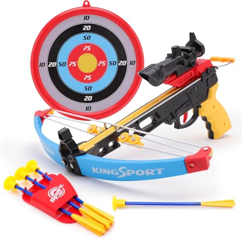 Toyland® Set di balestra giocattolo per esterni - 1 balestra giocattolo, 3 frecce a ventosa, 1 portafrecce e 1 bersaglio - Giocattoli per bambini da giardino/all'aperto