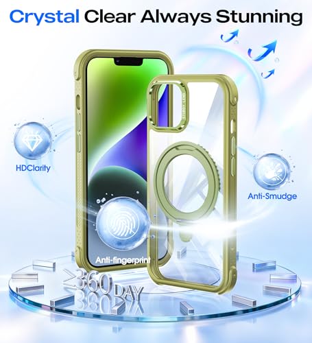 Coque iPhone 14/13 transparente MagSafe DASFOND avec support rotatif vert