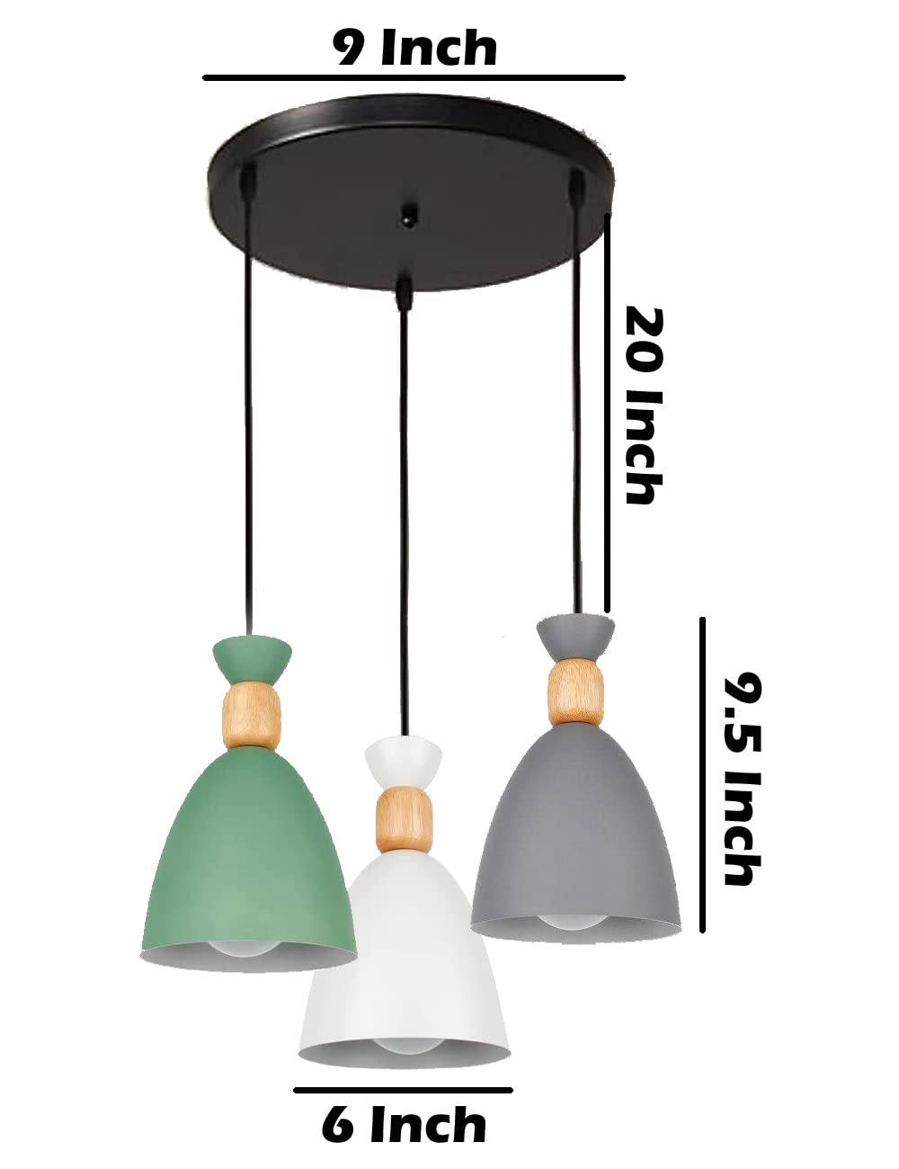 Keyplus Aluminium 3 Light Cluster Hanging Shade Light, Grey, White And Green 1