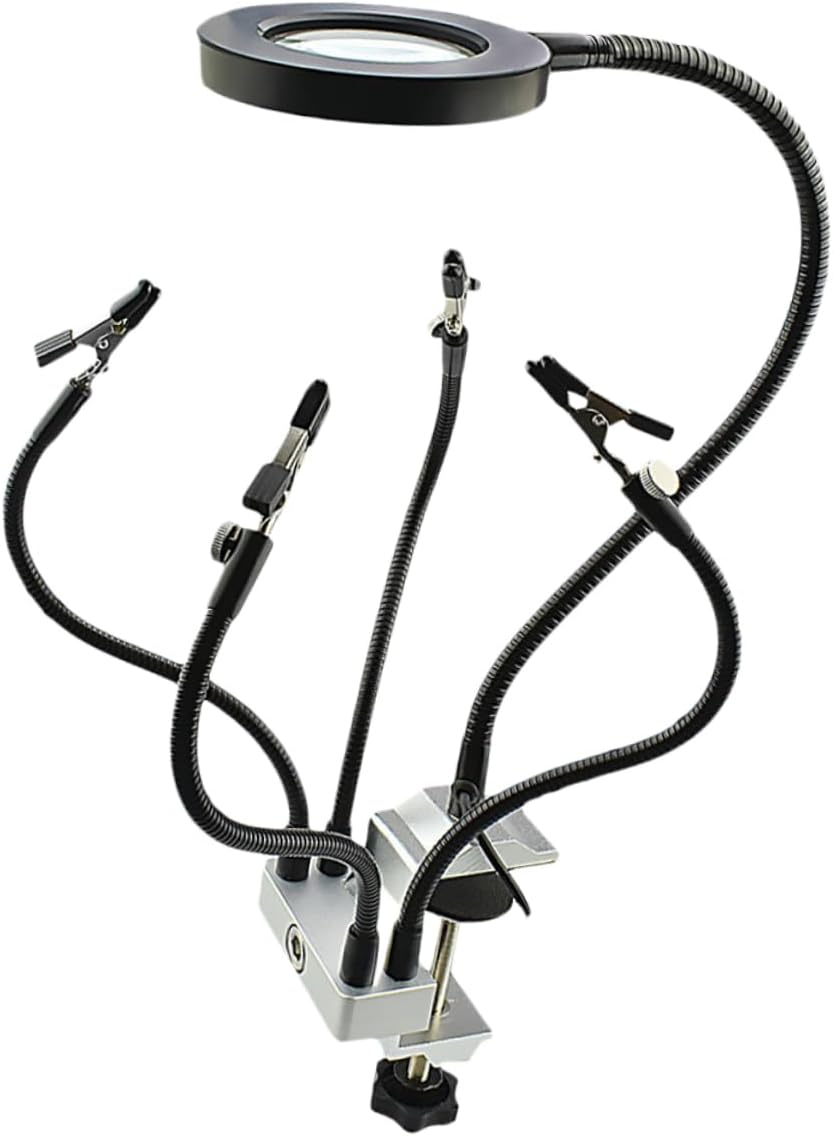 TEHAUX LED Magnifying Glass Table Lamp Magnifier with Level Brightness Color Temperature for Crafts Jewelry Making Welding Repair Reading