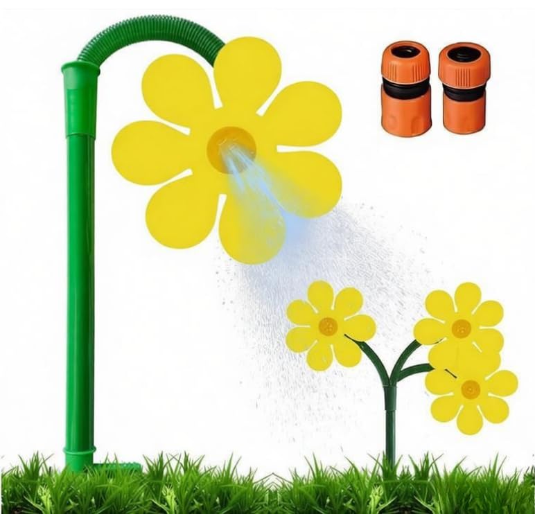 Crazy Daisy Sprinkler - 360° Rotating Dancing Flower Water Sprinkler with 2 Adapters for Lawn & Garden, Fun Irrigation Tool for Yard Watering Dog & Pets Playing (Yellow)