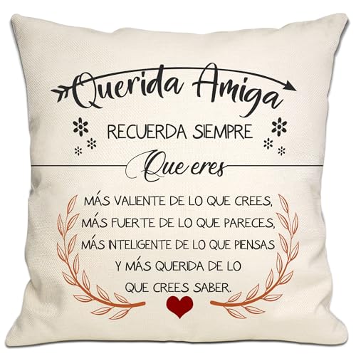 Bommex Querida Amiga Recuerda Siempre Que Eres más Valiente de lo Que Crees Fundas de Cojín para Amigos Mujeres Chicas Regalo de inspiración para Amiga Cumpleaños Graduación (Amiga-1)