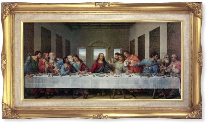 RELIGIOUS 14" X 24" WOOD FRAME PRINT LAST SUPPER, DAVINCI'S LAST SUPPER REPLICA GOLD LEAF