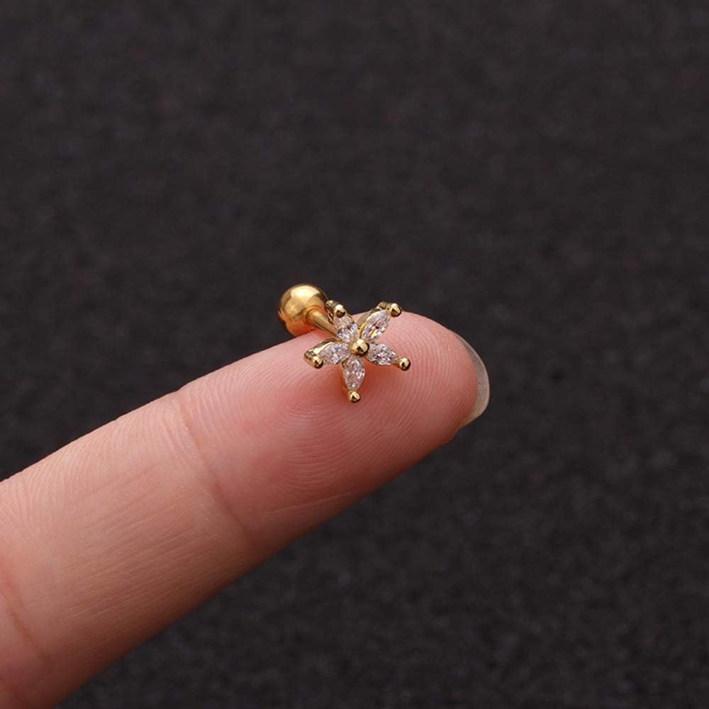 Flower Cross Moon 16g Ear Cartilage Helix Surgical Stainless Steel Cubic Zirconia Studs Cartilage Earrings Huggie Screw Backs Ear Tragus Auricle Nose Lip Piercing Jewelry Set Gifts for Best Friend - Image 2