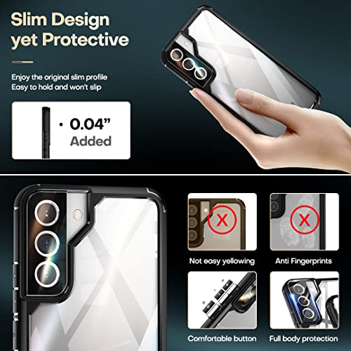 Tauri [5 In 1 Shockproof Designed For Samsung Galaxy S22 Plus Case 5G 6.6 Inch, With 2 Pack Tempered Glass Screen Protector + 2 Pack Camera Lens Protector [Military Grade Protection] Slim Cover Black #TOP5