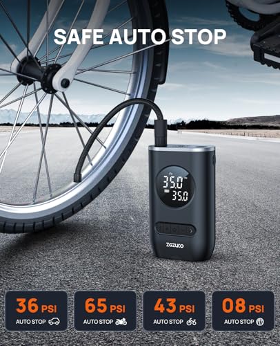 Image of Tire Inflator Portable Air Compressor - ZGZUXO 150PSI Cordless Air Pump for Car Tires with Pressure Gauge LED Light, Electric Bike Tire Pump for Car Motorcycle Bicycle Ball, Auto Shut-Off