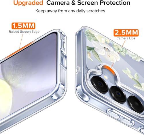 Image of Elzzi Clear Transparent Flower Cover for Samsung S26 5g Case Shockproof Floral Design Camera Protection Shockproof PC+TPU Transparent Flower Cover for Girls & Women (Green)