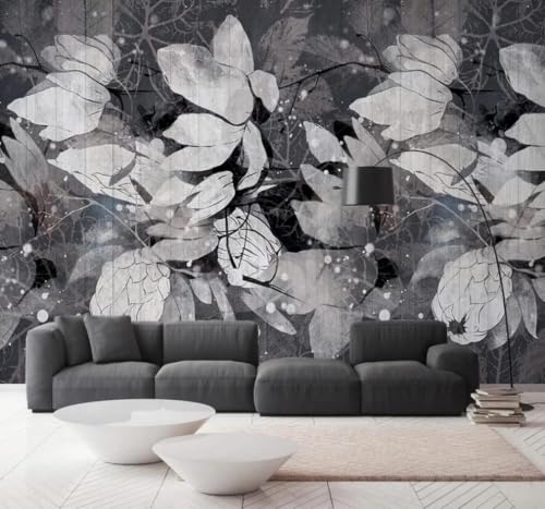 Papier peint noir fleurs rétro 3D XLMING pour masquer les défauts d'un mur salon
