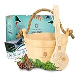 Bader Wellness® Sauna komplett Set (4,5 L Sauna Kübel) - Saunabadeanleitung (Schritt-für-Schritt-Bildanleitung) - Sauna Eimer mit Kelle - Sauna Zubehör, Saunakübel, Aufgusseimer mit Kelle