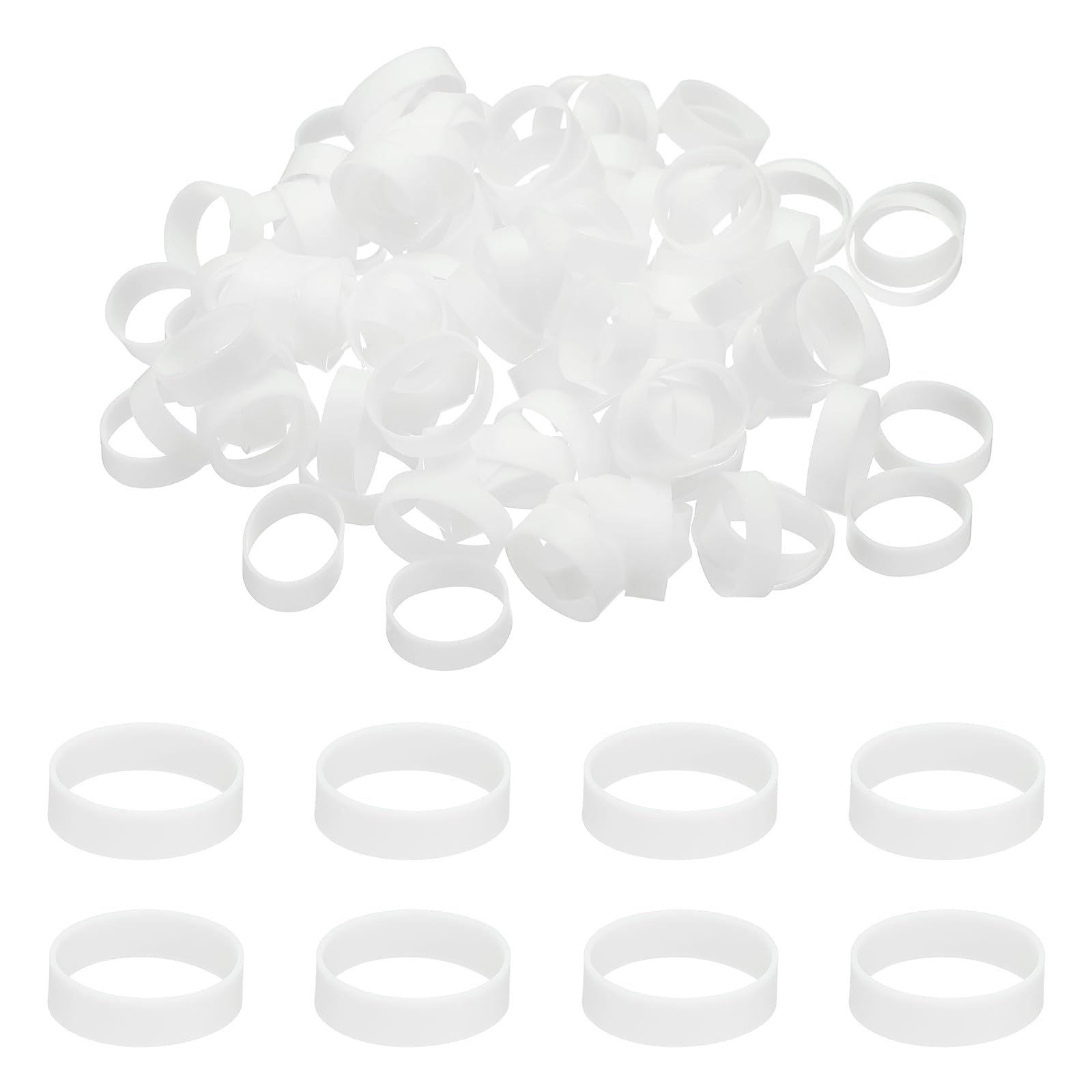 PATIKIL 250Pcs Silicone Cable Ties, 15mm Heavy Duty Small Strong Rubber Bands Silicone Rubber Bands for Cord Management Home Office Organization, White(23x5x0.6mm)